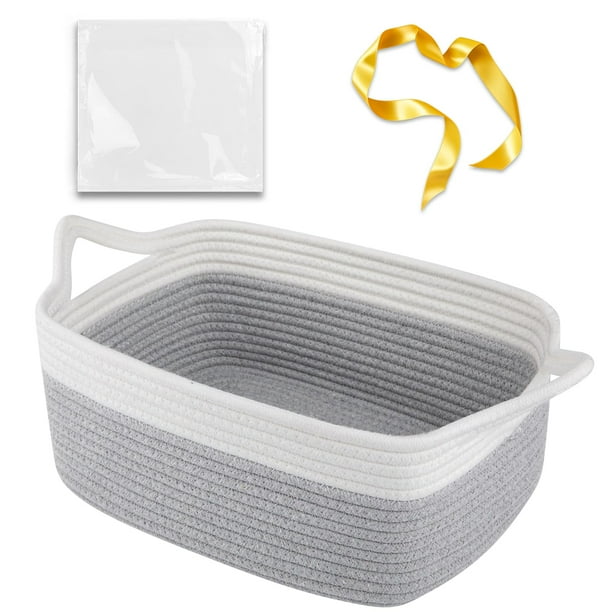 Cesta de regalo OIAHOMY, cuerda tejida pequeña con bolsas de regalo, color gris y blanco