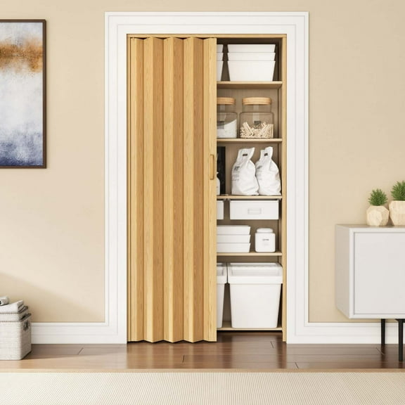 Techni Home 48" W PVC Foldable Accordion Doors or Privacy Room Divider for Internal Use, Gold