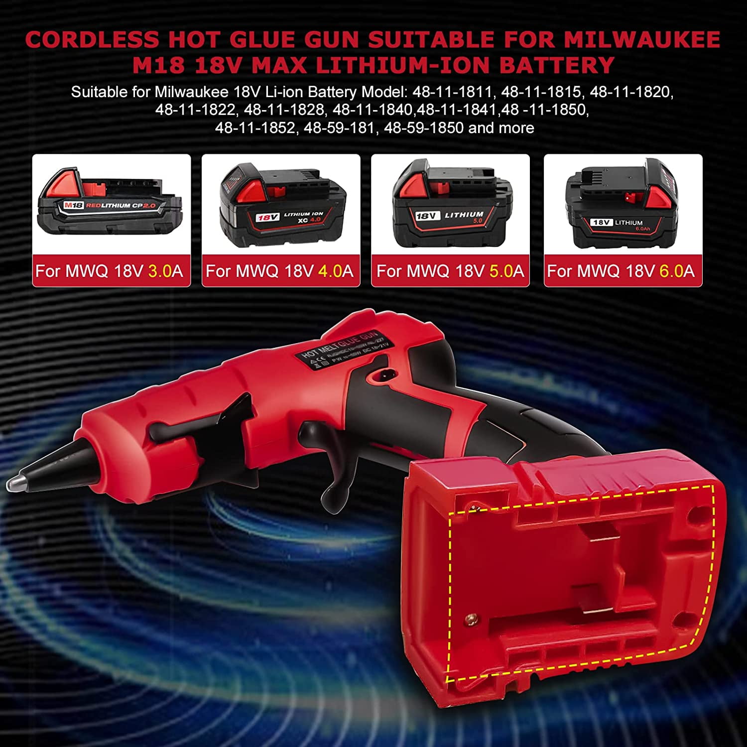 Cordless Hot Melt Glue Gun for Makita/Dewalt/Milwaukee/Bosch 18V