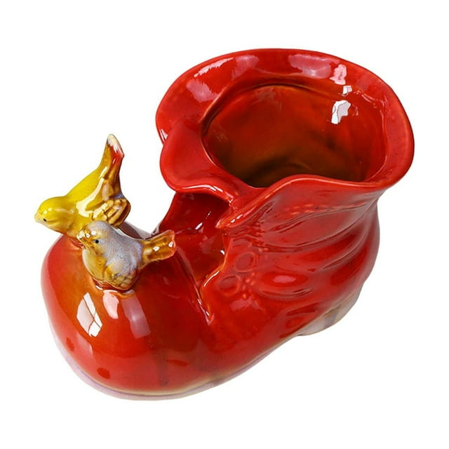 Portalápices Adorno de mesa Escultura de botas Organizador de escritorio Obra de arte Contenedor de bolígrafos Colección Regalo de escritorio Porta Pájaro rojo