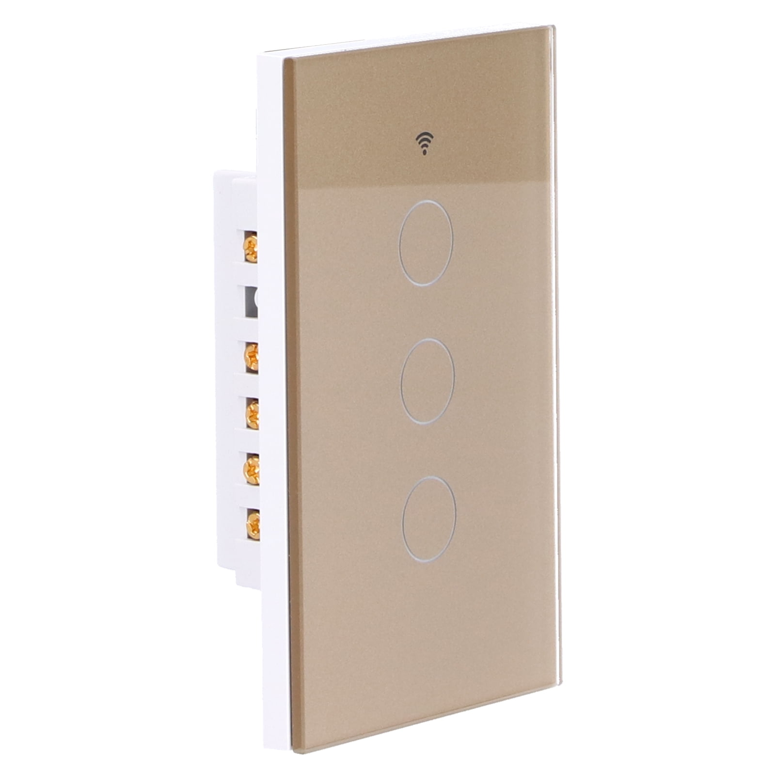 BIMZUC Intelligent Light Touch Switch Remote Control 3 Gang American Type Zigbee Home Automation Wall Switch Panel 100-240V Gold (15 cm / 5.91 inches)