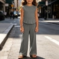 thumbnail image 5 of THDHVS Girls Fall Outfits,Girls Ribbed Sleeveless Round Neck Top Wide Leg Pants Summer Stretchy Casual 2 Piece Set,Toddler Girl Outfits Dark Gray 3-4 Years, 5 of 6