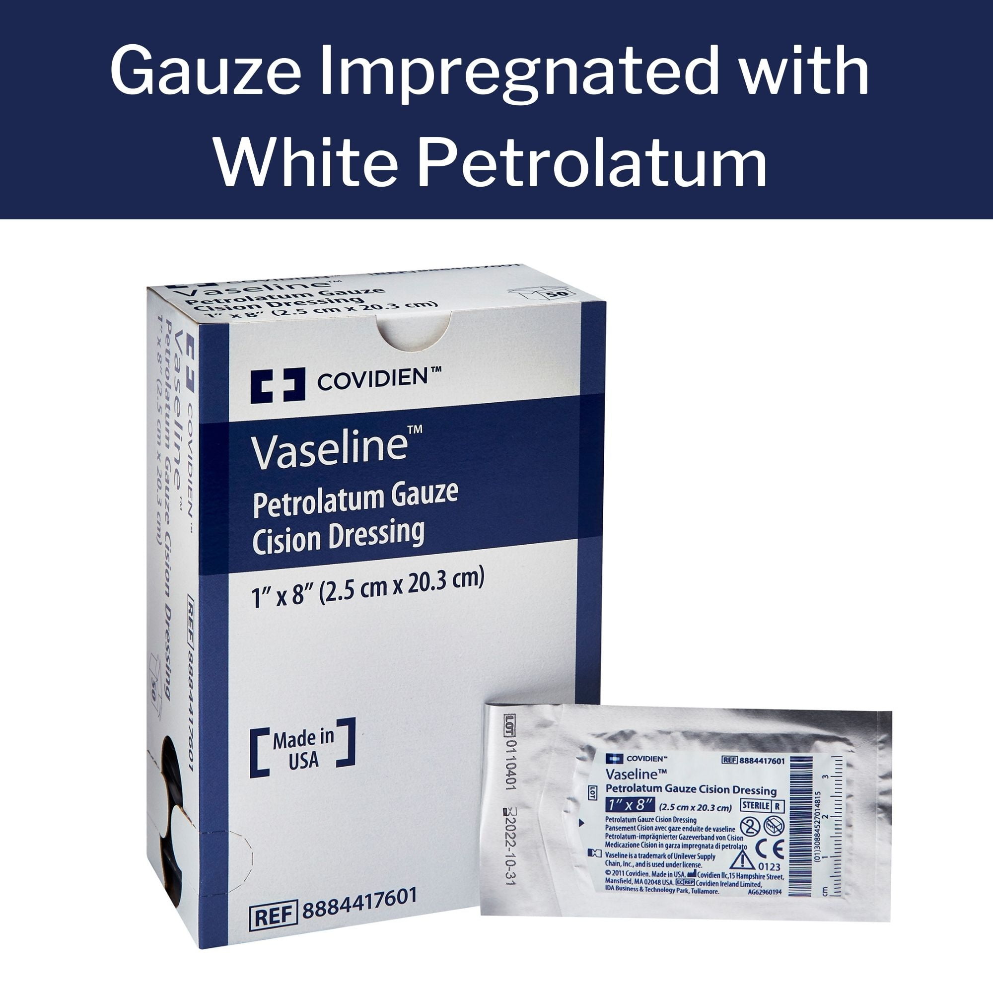 Vaseline Petrolatum Impregnated Dressing 1 x 8" Strip Mesh Gauze 8884417601 50 Ct