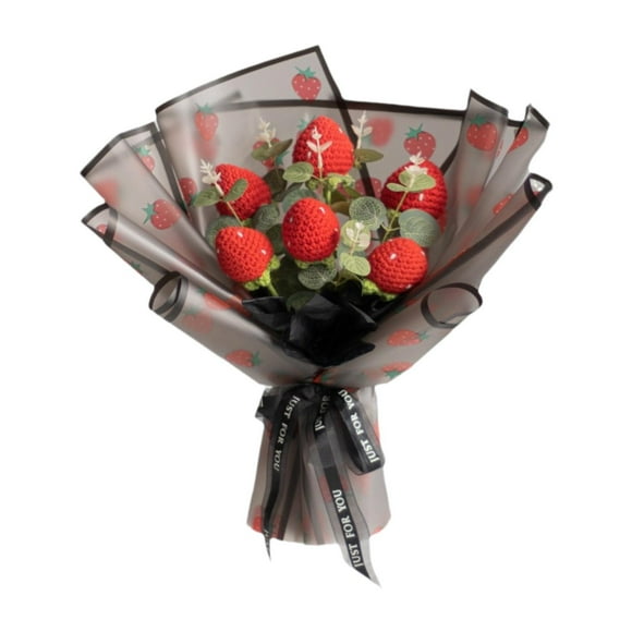 Ramo de fresas de ganchillo completo, regalo para mamá, esposa, ramo de flores artificiales para cumpleaños, boda del Día de San Valentín