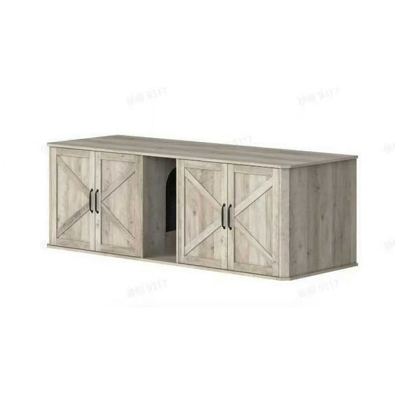 Double Cat Litter Box Enclosure, Modern Cat Litter Box Furniture Hidden for 2 Cats, Front Entry, Cat House, Side End Table, TV Stand, 59 x 19 x 19.5 Inches, Griege