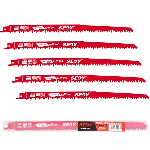 12-Inch Wood Pruning Reciprocating Saw Blades, 5TPI Saw Blades for Tree Trimming, Wood Cutting (5 Pack/5TPI)