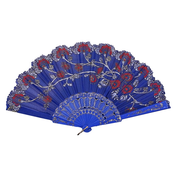 BINGLI Floral Folding Hand Fan Vintage Handheld Lace Folding Fan with Different Flower Patterns Fabric Folding Fan for Wedding Dancing Party