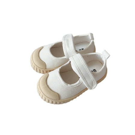 

Gomelly Girls Boys Casual Shoes Magic Tape Sneakers Canvas Flats Anti Collision Walking Shoe School Summer White 10C