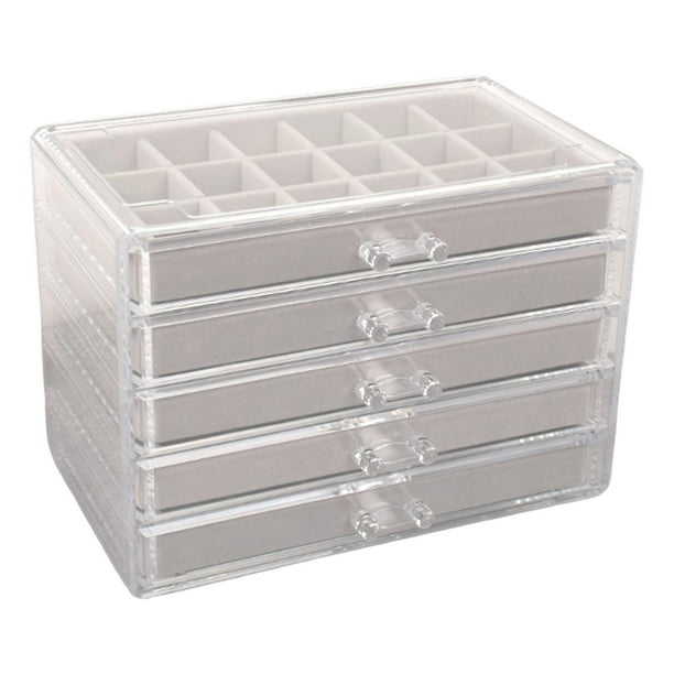 Organizador de joyas Yinane Caja de joyería Acrílico transparente 5 cajones Gris