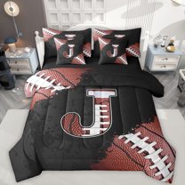 Manfei Initial Letter J 7 Pieces Bedding Comforter Set,Football Sport Lovers Full Bedding Set,Rugby Gamer Gaming Fitted Sheet Flat Sheet For Kids,Breathable Bedroom Decoration Reversible