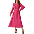 thumbnail image 1 of Vestido Midi A-Line con Cuello Redondo y Mangas Largas con Volantes para Mujeres INSPIRE CHIC, con Bolsillos, Rosa Fucsia S, 1 of 5