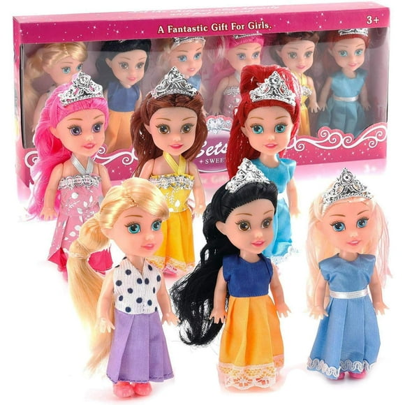 Liberty Imports Paquete de 12 muñecas en miniatura de princesa real con vestidos, regalo de fiesta de moda para niñas, colección de juegos de bolsillo imaginativos (4,5 pulgadas)