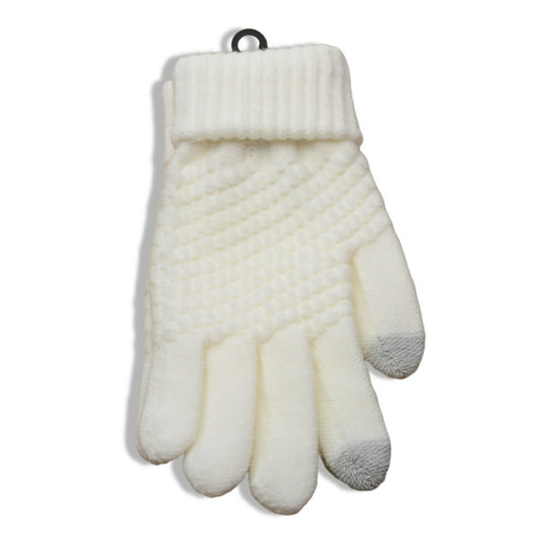 Qarigey Guantes tejidos de lana de Cachemira para mujer, guantes gruesos cálidos de invierno para pantalla táctil, mitones sólidos guantes y mitones Blanco Qarigey AP000827-04