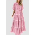 thumbnail image 5 of PRETTYGARDEN Women's Summer Button Down Shirt Dress Short Puffy Sleeve Tiered Ruffle Flowy Long Maxi Dresses, 5 of 6