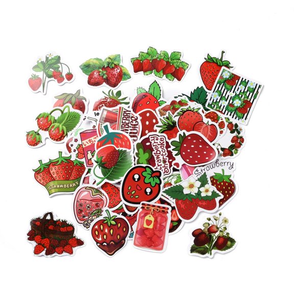 Cartoon Strawberry Paper Stickers Set Adhesive Label Stickers for Water Bottles Laptop Luggage Cup Computer Mobile Phone Skateboard Guitar Stickers Mixed Color 40~73x37~75x0.3mm