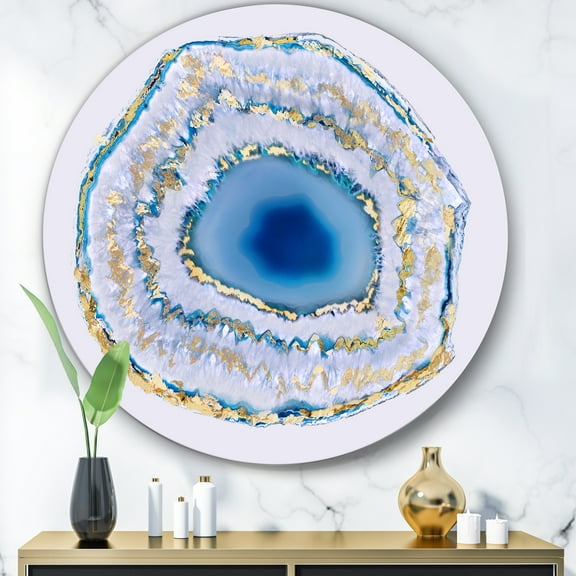 Designart 'Golden Blue Agate' Metal Wall Art