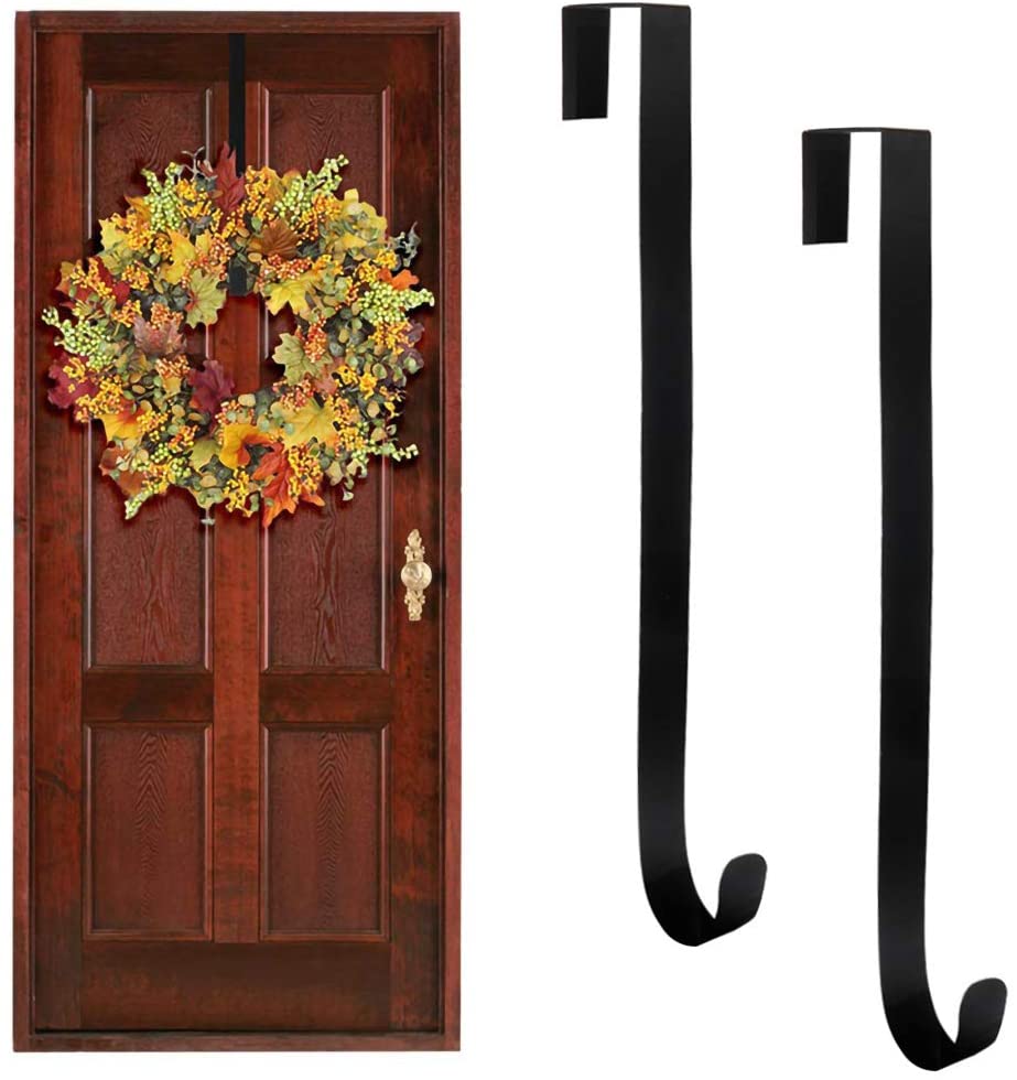 2 Pack Wreath Hanger,15/”Over The Door Wreath Hanger Christmas Wreath Door Hanger Metal Wreath Hook Hangers for Christmas Home Office Wall Wedding Door Decor