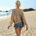 thumbnail image 5 of Women Crochet Cardigan - Tie Front Hollow Out Long Sleeves Summer Knit Cover Apricot M, 5 of 8