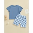 thumbnail image 3 of Bagilaanoe 2pcs Toddler Baby Boy Shorts Set Short Sleeve Letter Print T Shirt Tops + Plaid Shorts 6M 12M 18M 24M 3T Kids Casual Summer Clothes, 3 of 8