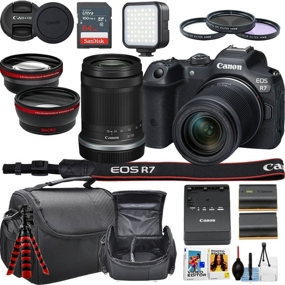 Canon EOS R7 Mirrorless Camera   Canon 18-150mm lens   LED light   more (18 pc Bundle) (International Version)