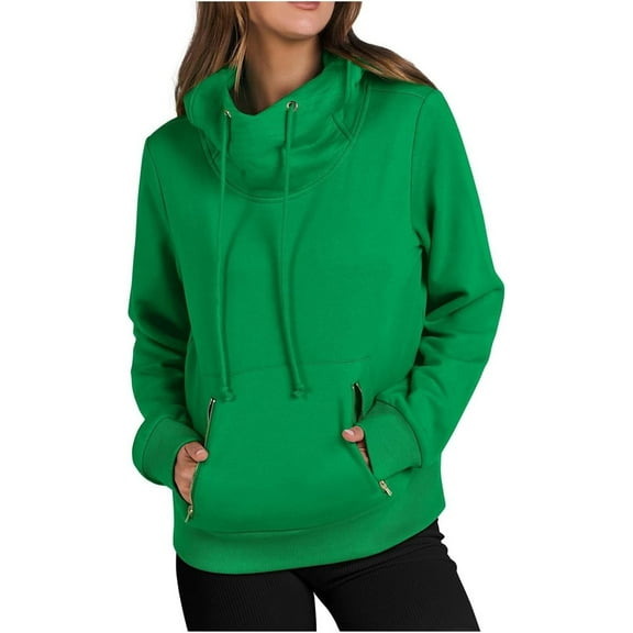 Womens Cowl Neck Hoodies Solid Color Sweatshirts Pullover Long Sleeve Tops with Drawstring & Pocket 2025 Fall Clothes Womens Heavy Hoodie Zipper Hoodie Women Women Hooded Pullover Sweatshirt