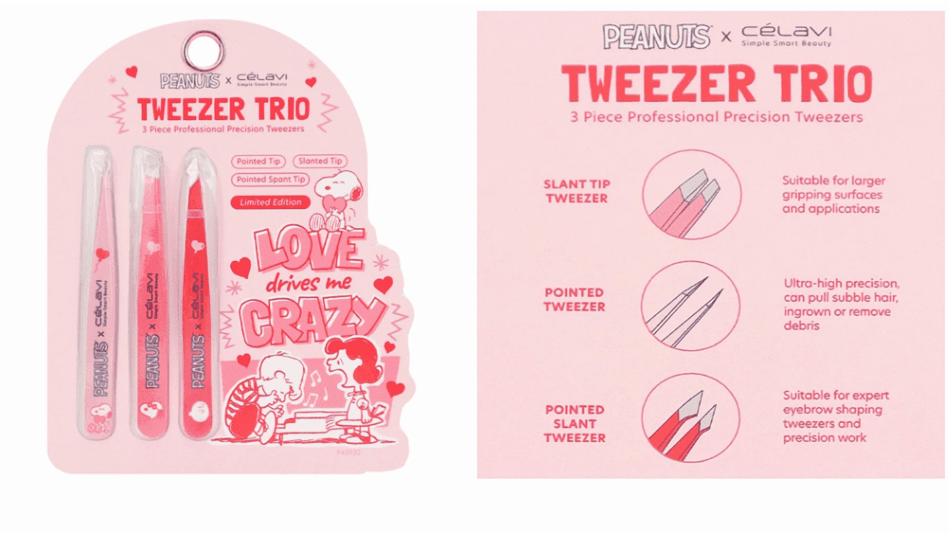 CELAVI x PEANUTS Love Drives Me Crazy Tweezer Trio Limited Edition