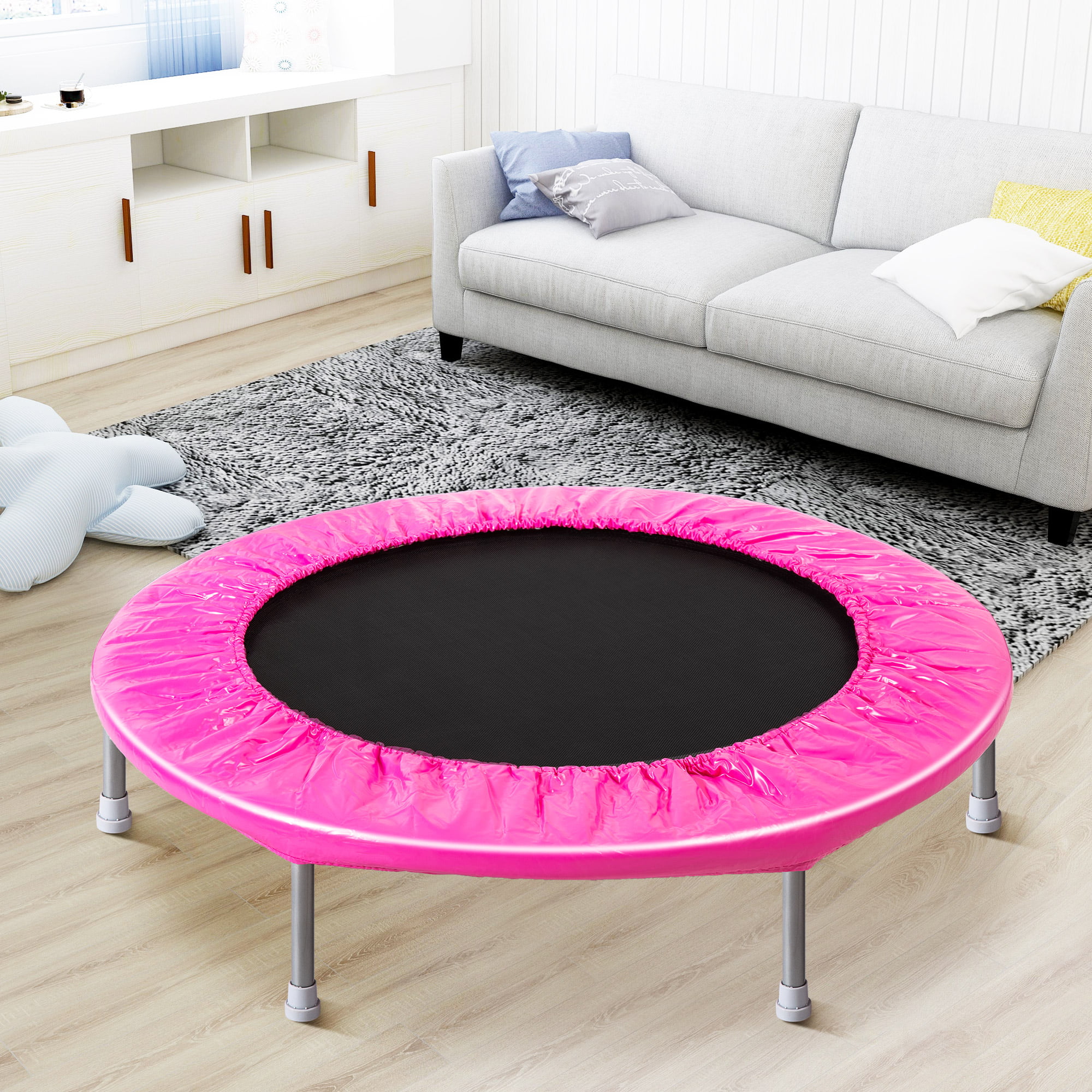 38Inch Trampoline Kids Jump Trampoline Safety Outdoor Indoor Jumping Table Pink 