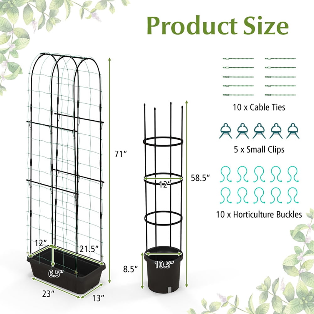 Yardi Yard 2 Pack Garden Planters with Trellis Cucumber Trellis Tomato Cage-Black, Raised Garden Bed for Patio or Yard Gardening