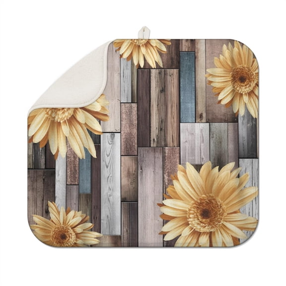 Sunflower Kitchen Counter Dish Drying Mat Microfiber Absorbent Rack Pad Foldable Floral Drainer Mat 16x18 Inch