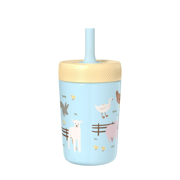 Zak Designs 9.5oz Farm Animals Kids Straw Tumbler, Stainless Steel