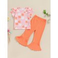 thumbnail image 2 of Bagilaanoe 2pcs Toddler Baby Girl Pants Set Flower Short Sleeve T-shirt Tops + Flare Trousers 6M 12M 18M 24M 3T 4T Kids Casual Clothes, 2 of 7