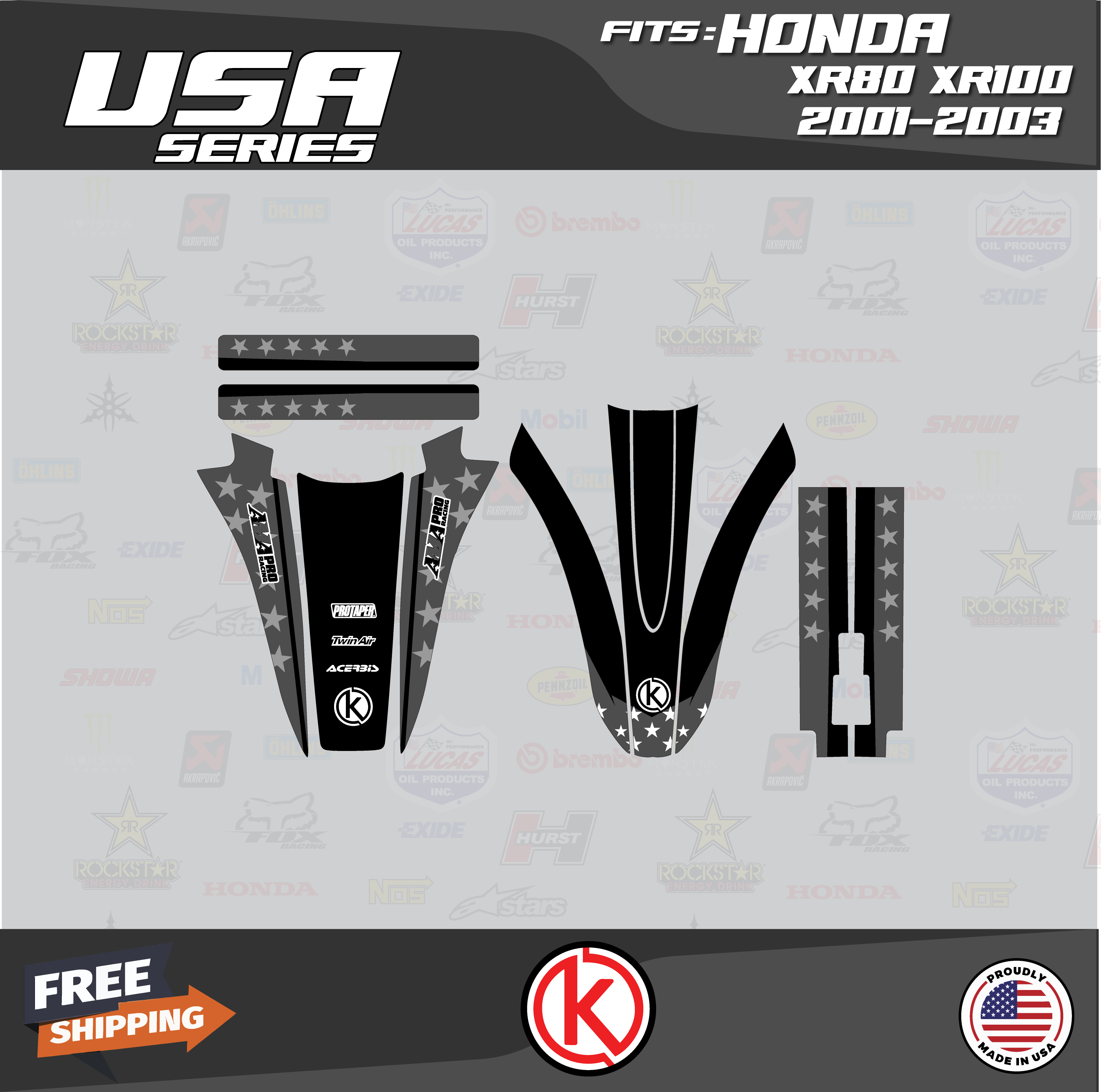 Honda XR70 XR80 XR100 Graphic Kit 2001-2003 Motocross Decal Set - Made In USA
