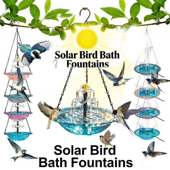 Solar Bird Bath Fountains with Solar Pump, Hanging Cascade Glass Bowl Design, Outdoor Bird Bath Fountain for Garden Patio Yard Balcony, Attracts Hummingbirds Wild Birds - #1-Blue