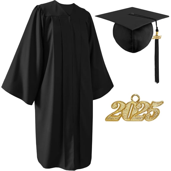 Unisex Matte Graduation Cap and Gown 2025 with Tassel for High School and College Graduation Black