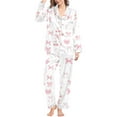 thumbnail image 3 of Womens Valentines Pajamas Set Cozy Cardigan Bow Print Casual Loose Winter Collar Long Sleeve Button Up Sleepwear Soft 2 Piece Outfits Loungewear Sets Pink L, 3 of 5