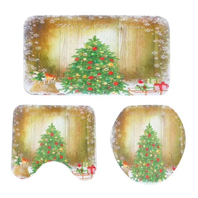 3 piezas cubierta de tapa de inodoro de Navidad alfombra de baño antideslizante decoración de Navidad de baño 2 Baoblaze Alfombra de baño de Navidad
