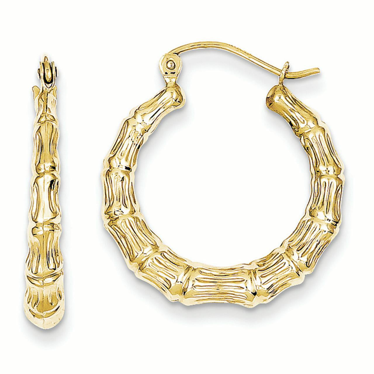 14kt Yellow Gold Polished Bamboo Design Hollow Hoop Earrings 