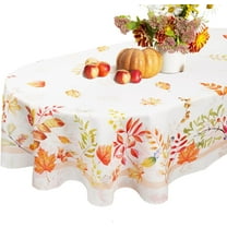 Thanksgiving Tablecloth Oval Fall Tablecloths Oval Autumn Leaves Pumpkin Oval Table Cloths Stain-Resistant Anti-Wrinkle Washable Thanksgiving Decorations for Oval Tablecloth 60 X 84 Inch