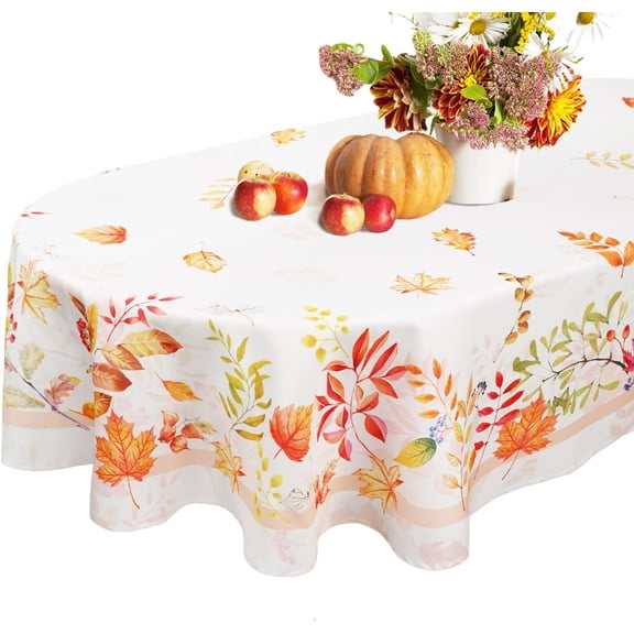 Fall Tablecloth Oval, Thanksgiving Tablecloth Oval With Fall Leaves Autumn Tablecloth, Waterproof Wrinkle Free Fall Table Cloths For Fall Decor, Fall Thanksgiving Tablecloth For Oval Tables 60 X 84