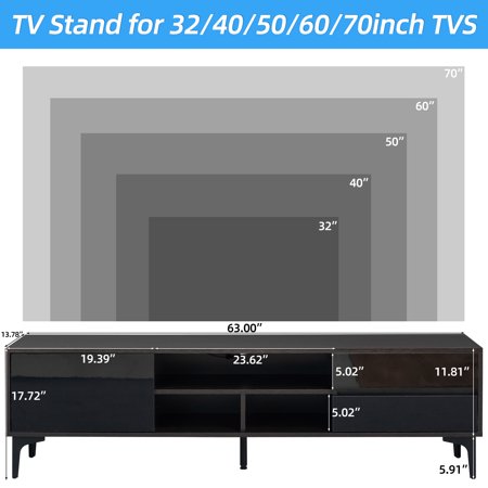 uhomepro TV Stand for TVs up to 70", Living Room Entertainment Center with RGB LED Lights and Storage Shelves Furniture, High Gloss TV Cabinet Console Table, Quick Assemble, Dark Brown+Black