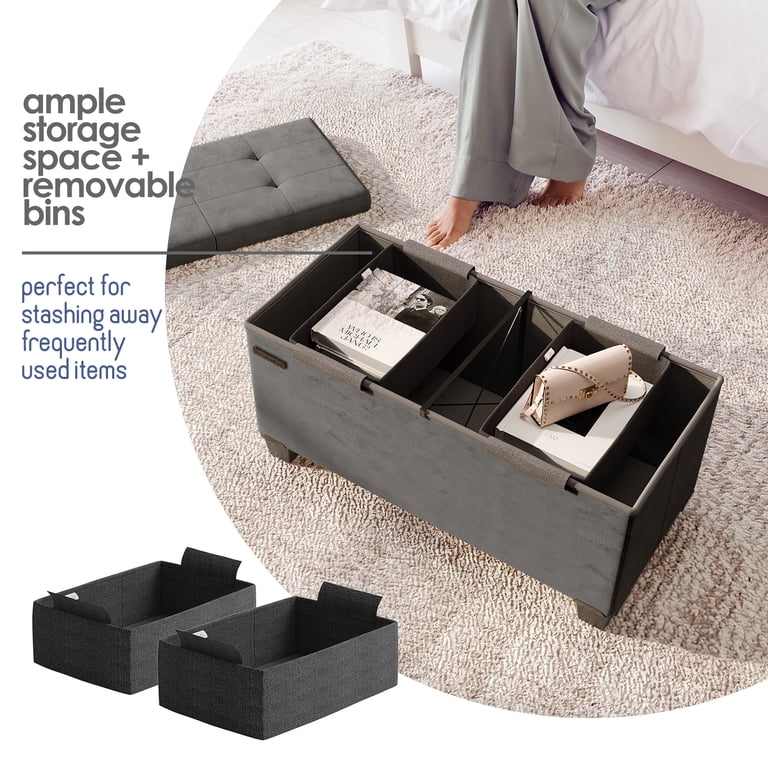 Hearth & Harbor Velvet Storage Ottoman Bench, 30 Inch photo 5