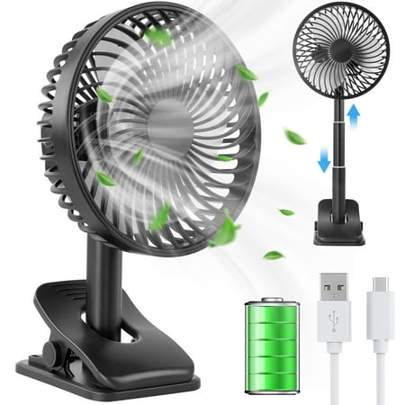 

Mini USB Fan Table Fan 2000MAh 4 Speeds Clip Fan Quiet Small with Strong Air Flow 180° Rotation USB Fan Clip Fan for Office Home and Outdoor Use