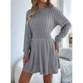 thumbnail image 6 of Women'S Fall Long Sleeve Mock Neck Sweater Dress Casual Loose Ribbed Knit Mini Short Pullover Dresses Grey L, 6 of 9