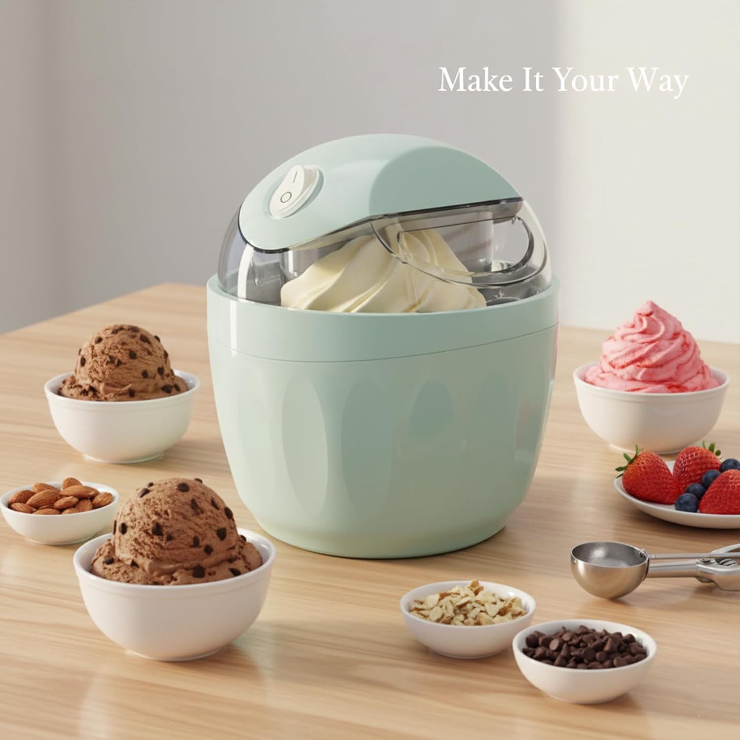 Kitchen Ice Cream Maker, Mini Ice cream Maker, One-Touch Control for Family, DIY Control for Homemade and Everyday Kitchen Use(A)