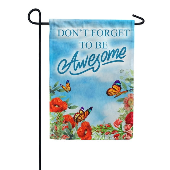 America Forever Don't Forget to be Awesome Inspirational Garden Flag 12.5 x 18 inch Spring Summer Butterfly Red Poppy Floral Motivational Quote Positive Vibes Double Sided Outdoor Yard Decorative Flag