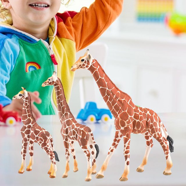 Lubelski 3 Pcs/Set Modèle Girafe Figurine d'Action Réaliste Adorable Résistant aux Chutes Modèle Solide Figurine Miniature Jouet Éducatif Animaux Sauvages Figurine Simulation Girafe Jouet Cadeau pour Enfants