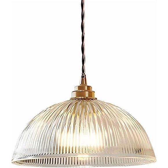 Vintage Industrial Style Clear Glass Dome Pendant Light with E27 Copper Brass Base, Loft Chandelier, Ceiling Hanging Lamp (25cm)