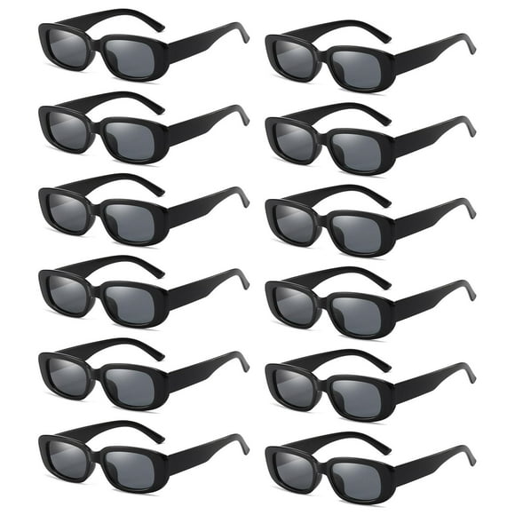 Paquete de 12 Anteojos de Sol Rectangulares Negros QYVEWY para Mujeres y Hombres Estilo Y2K