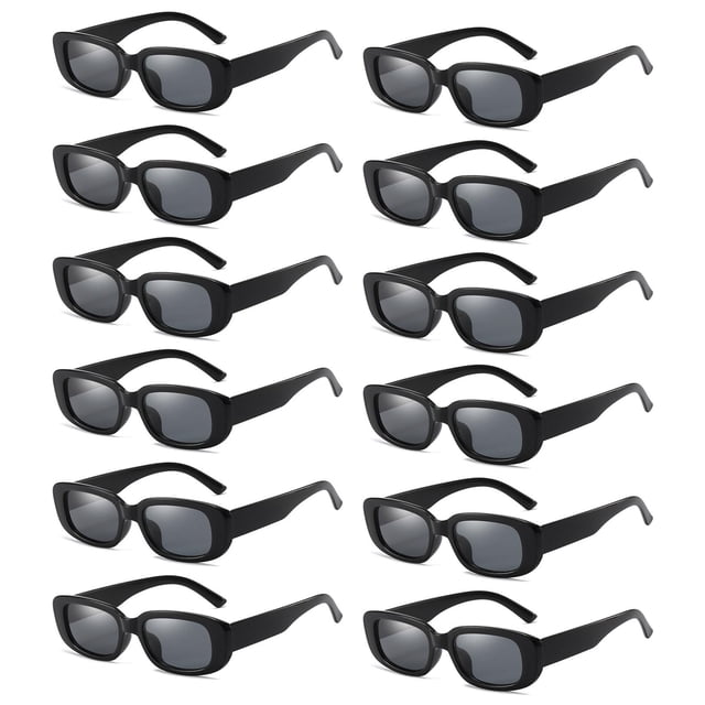 Paquete de 12 Anteojos de Sol Rectangulares Negros QYVEWY para Mujeres y Hombres Estilo Y2K