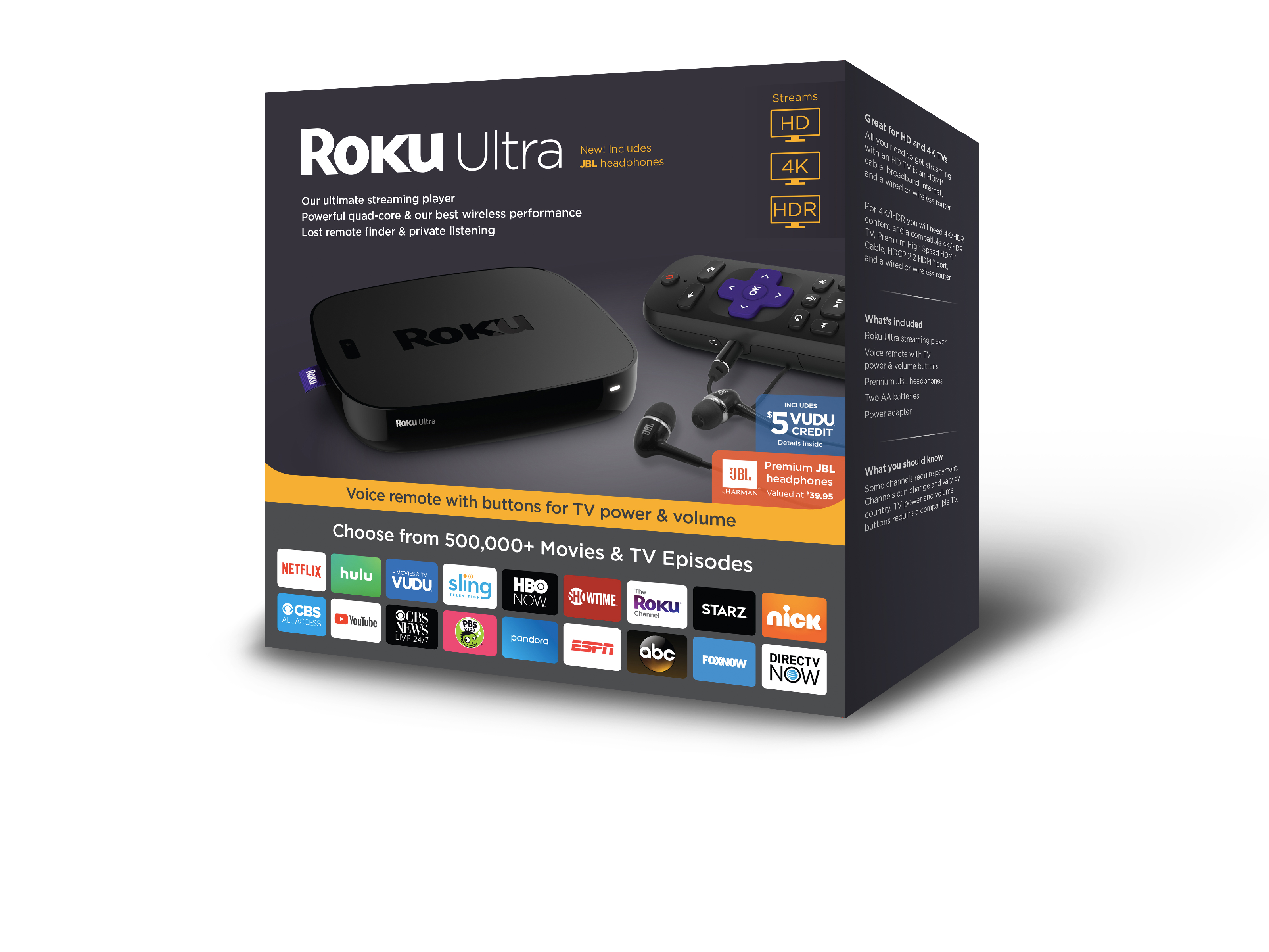 Roku Ultra 4K HDR Streaming Player (2018) with JBL headphones - image 2 of 7